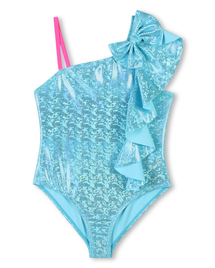 Kids Atelier-Billieblush-Shimmering Blue Asymmetric Ruffle Swimsuit