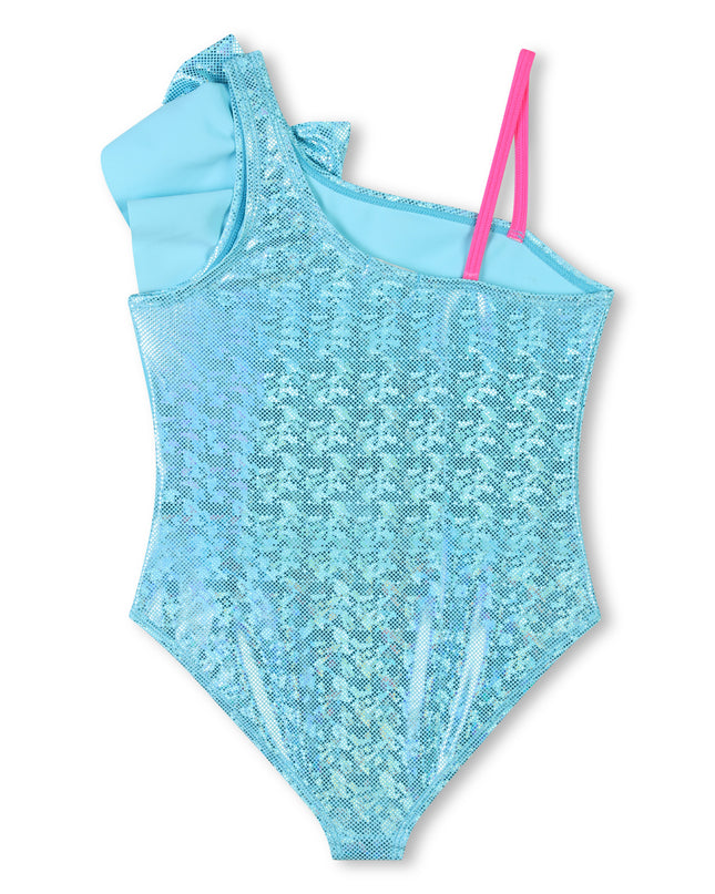 Kids Atelier-Billieblush-Shimmering Blue Asymmetric Ruffle Swimsuit