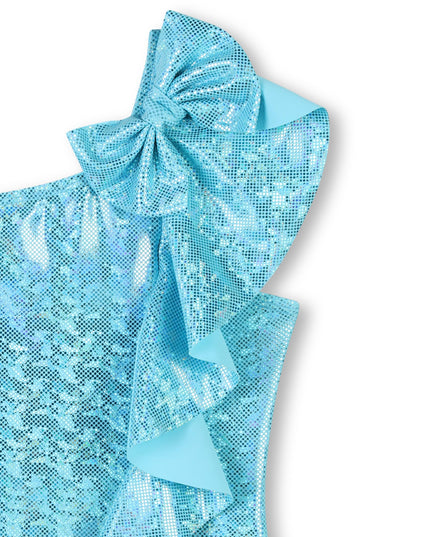 Kids Atelier-Billieblush-Shimmering Blue Asymmetric Ruffle Swimsuit