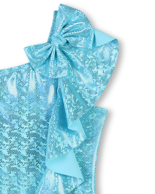 Kids Atelier-Billieblush-Shimmering Blue Asymmetric Ruffle Swimsuit