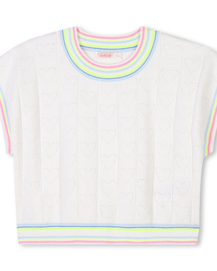 Kids Atelier-Billieblush-Ivory Heart Motif Short Sleeve Sweater