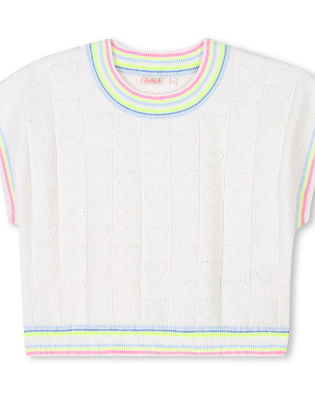 Kids Atelier-Billieblush-Ivory Heart Motif Short Sleeve Sweater