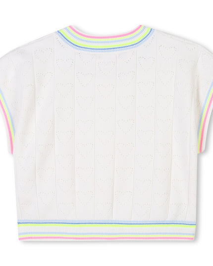 Kids Atelier-Billieblush-Ivory Heart Motif Short Sleeve Sweater