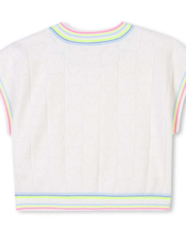 Kids Atelier-Billieblush-Ivory Heart Motif Short Sleeve Sweater