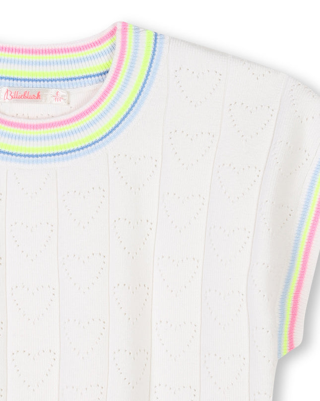 Kids Atelier-Billieblush-Ivory Heart Motif Short Sleeve Sweater