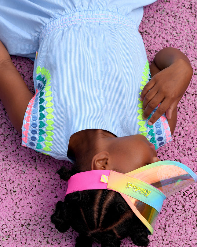 Kids Atelier-Billieblush-Blue Striped Ice Water Embroidered Dress