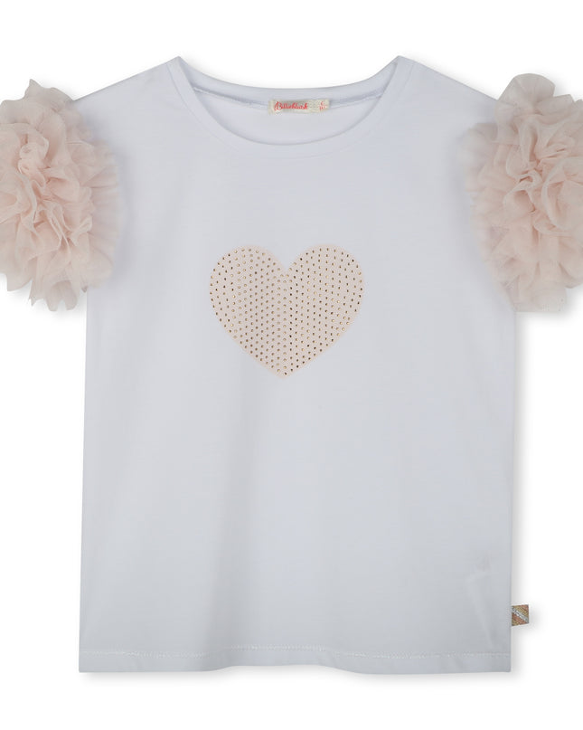 Kids Atelier-Billieblush-White Beige Accented Heart Rhinestone T-Shirt