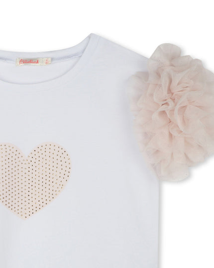 White Beige Accented Heart Rhinestone T-Shirt