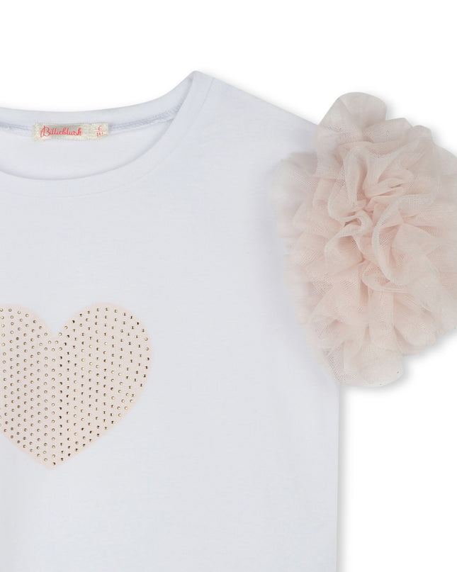 White Beige Accented Heart Rhinestone T-Shirt
