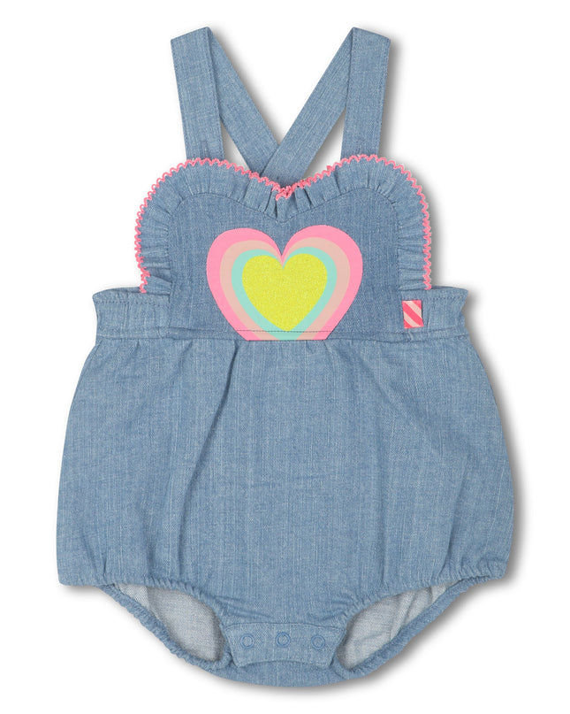 Kids Atelier-Billieblush-Blue Denim Heart Romper