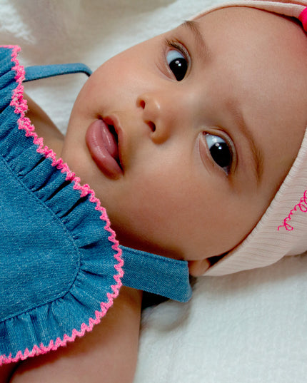 Kids Atelier-Billieblush-Blue Denim Heart Romper