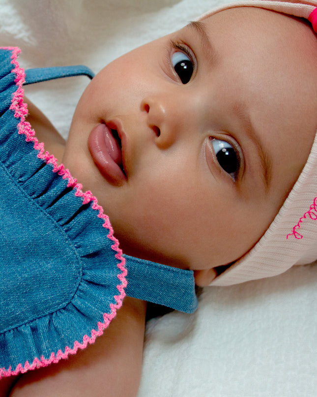 Kids Atelier-Billieblush-Blue Denim Heart Romper