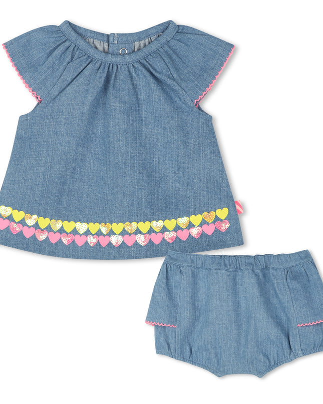 Kids atelier-Billieblush-Denim Blue Heartprint Tunic Set