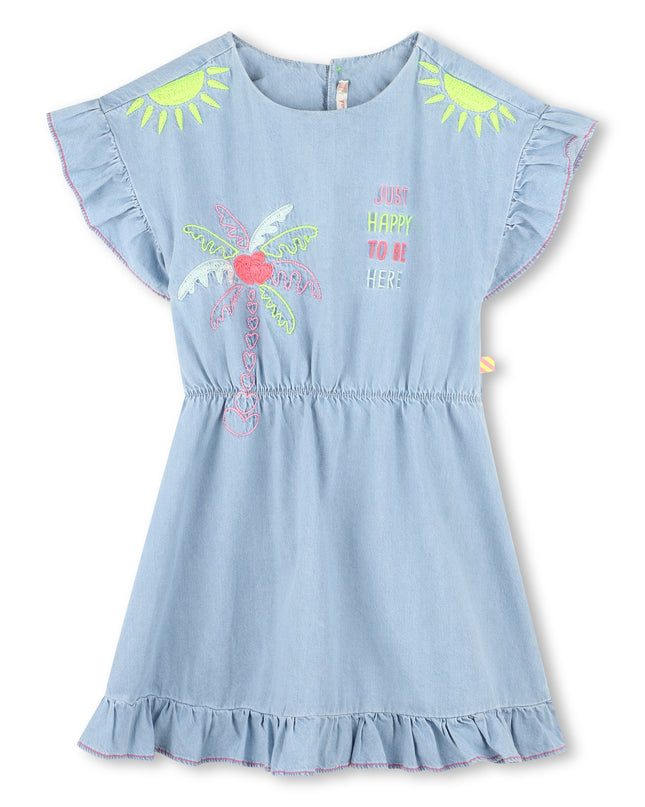 Kids Atelier-Billieblush-Blue Bleach Denim Embroidered Dress