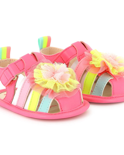 Kids Atelier-Billieblush-Pink Multicolor Strap Pom Sandals