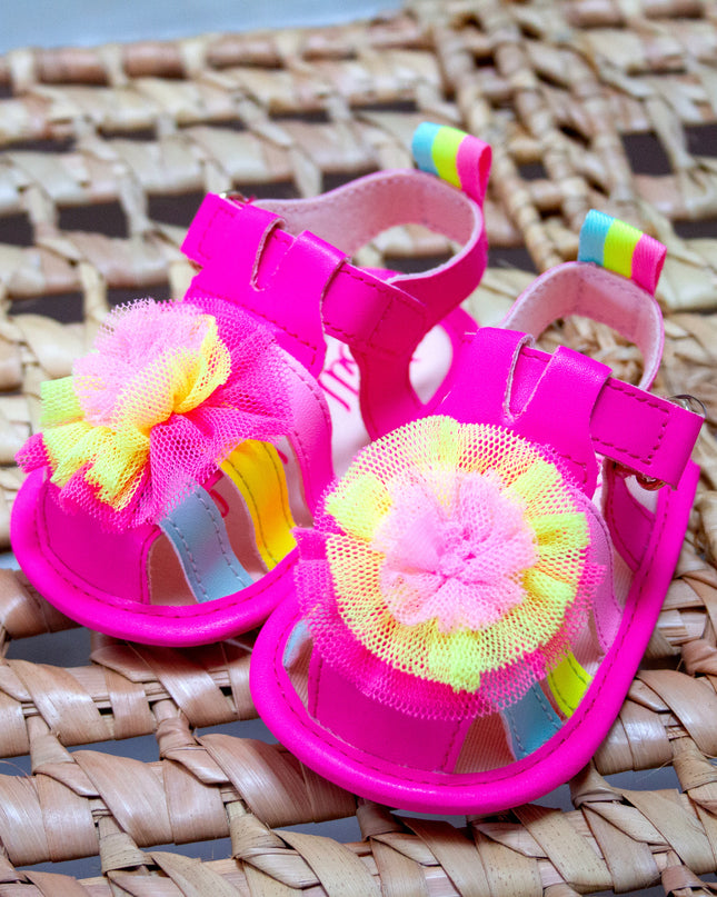 Kids Atelier-Billieblush-Pink Multicolor Strap Pom Sandals