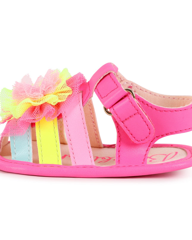 Kids Atelier-Billieblush-Pink Multicolor Strap Pom Sandals