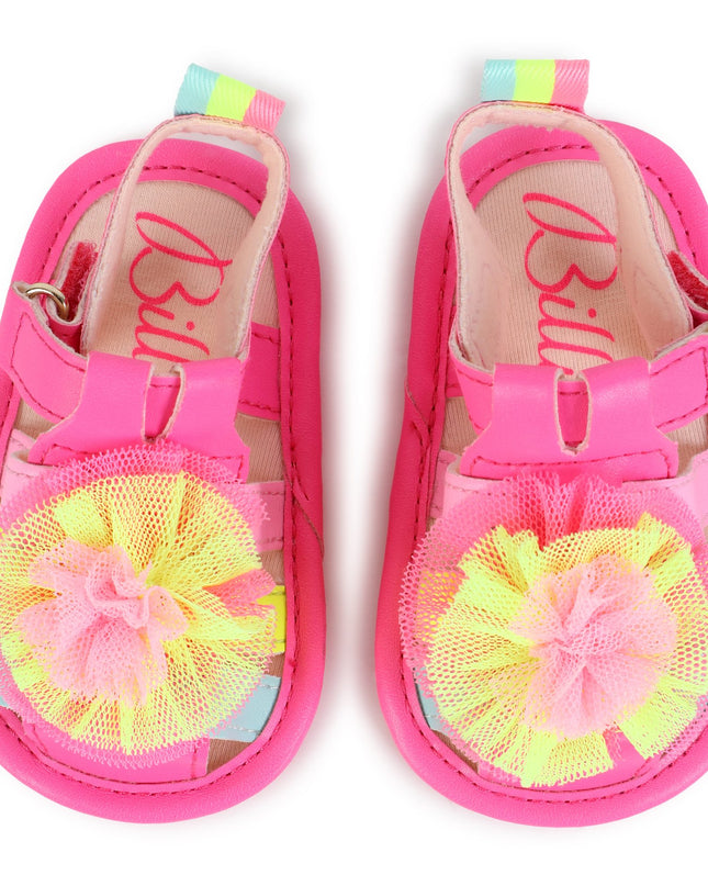 Kids Atelier-Billieblush-Pink Multicolor Strap Pom Sandals