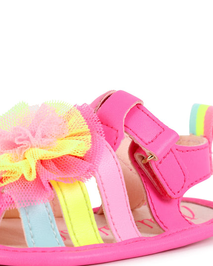 Kids Atelier-Billieblush-Pink Multicolor Strap Pom Sandals