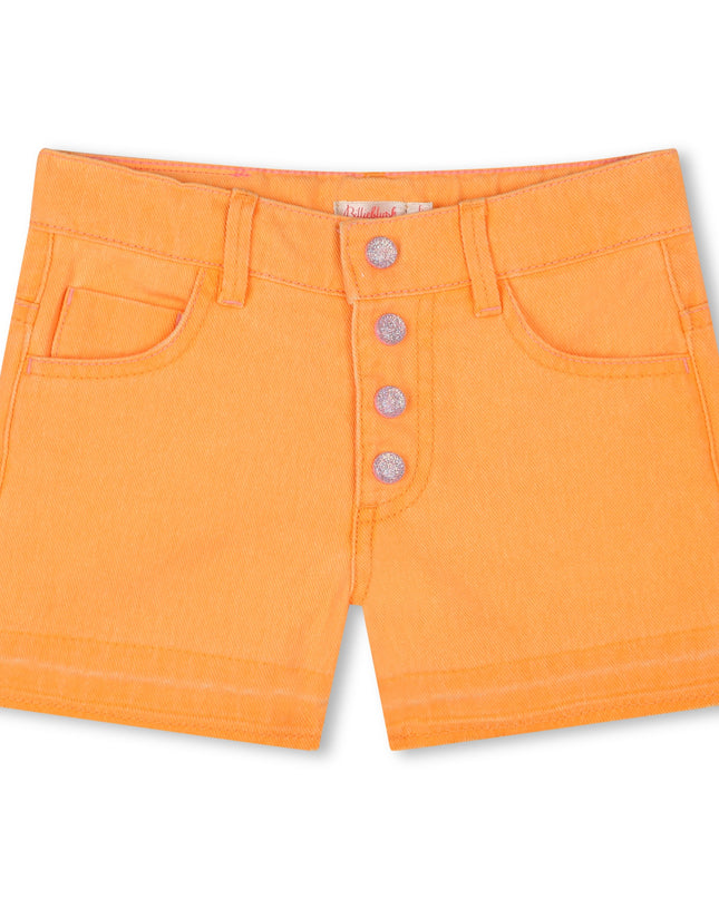 Kids Atelier-Billieblush-Orange Pop Denim Sequin Pocket Shorts