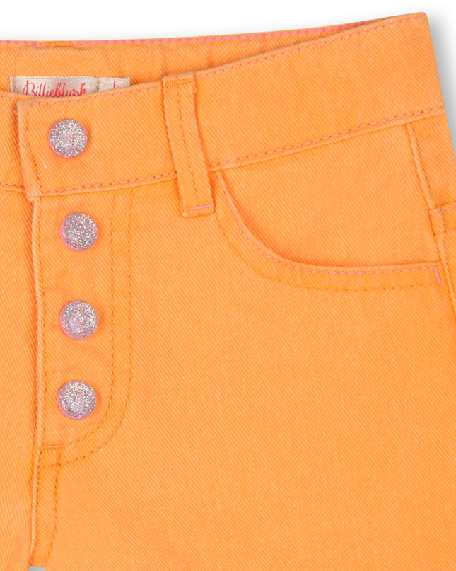 Kids Atelier-Billieblush-Orange Pop Denim Sequin Pocket Shorts