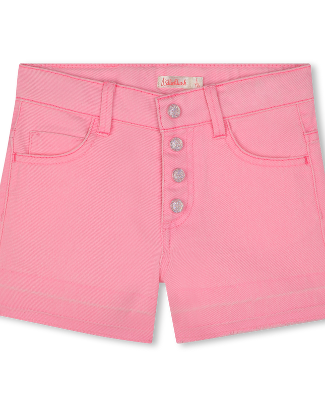 Kids Atelier-Billieblush-Pink Pop Denim Sequin Pocket Shorts