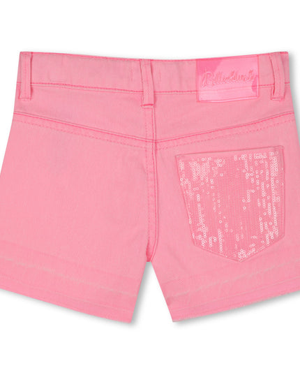 Kids Atelier-Billieblush-Pink Pop Denim Sequin Pocket Shorts