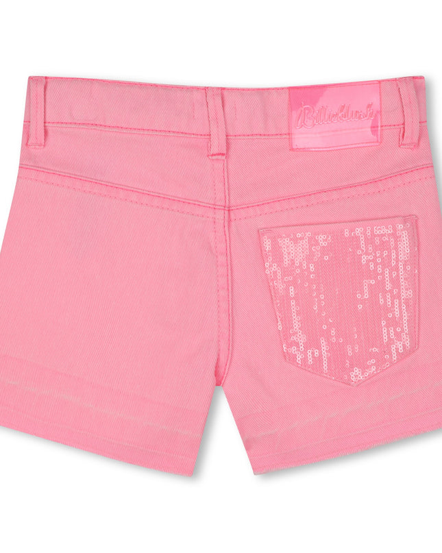 Kids Atelier-Billieblush-Pink Pop Denim Sequin Pocket Shorts