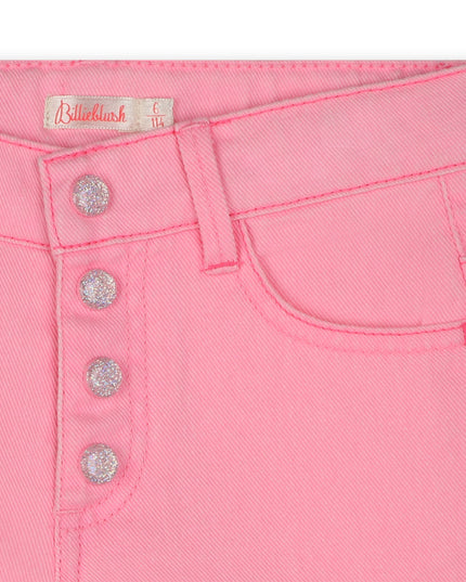 Kids Atelier-Billieblush-Pink Pop Denim Sequin Pocket Shorts