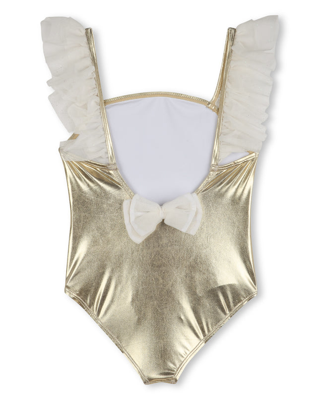 Kids Atelier-Billieblush-Gold Metallic Ruffle Trim Swimsuit