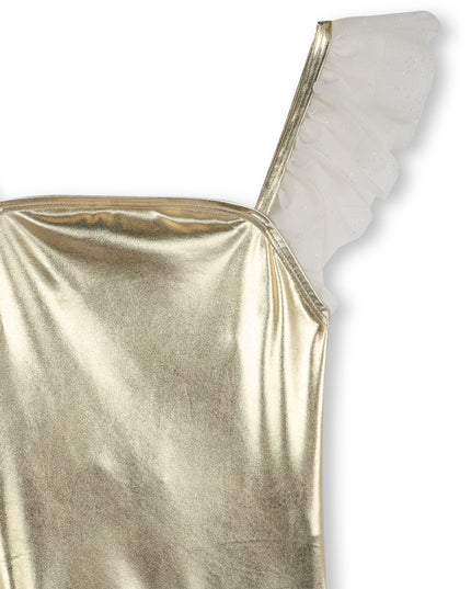 Kids Atelier-Billieblush-Gold Metallic Ruffle Trim Swimsuit