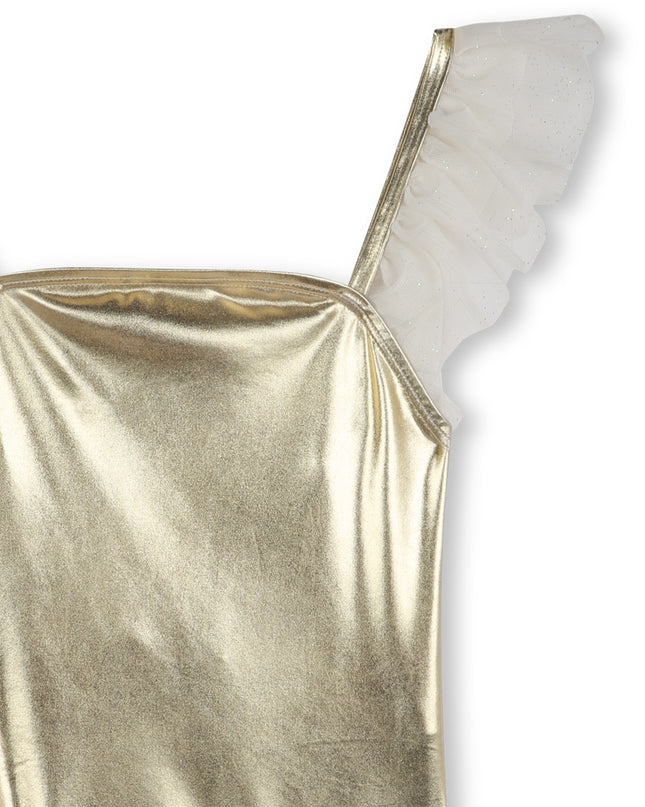 Kids Atelier-Billieblush-Gold Metallic Ruffle Trim Swimsuit