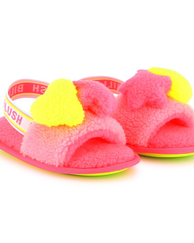 Kids atelier-Billieblush-Pink Fluffy Slingback Strap Sandal
