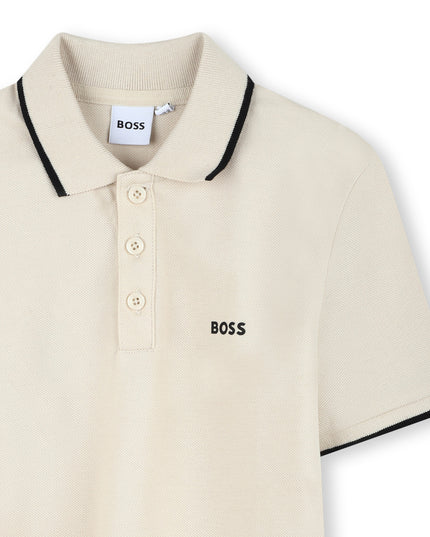 Kids Atelier-Boss-Ivory Short Sleeve Polo Shirt