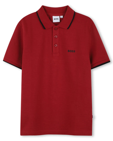 Kids Atelier-Boss-Burgundy Short Sleeve Polo