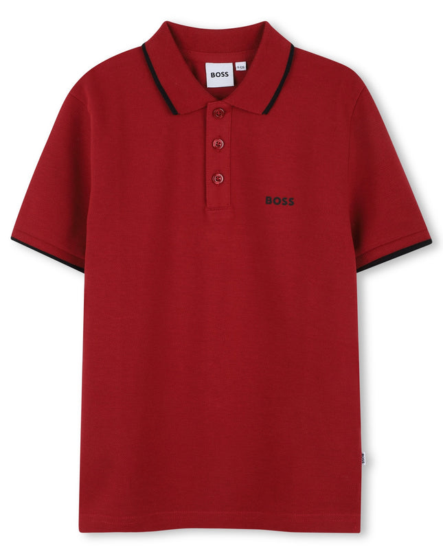 Kids Atelier-Boss-Burgundy Short Sleeve Polo