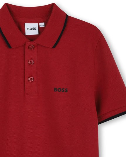 Kids Atelier-Boss-Burgundy Short Sleeve Polo