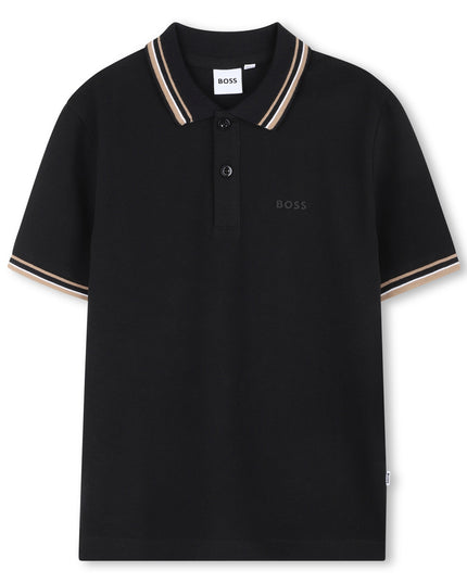 Kids Atelier-Boss-Black Short Sleeve Polo