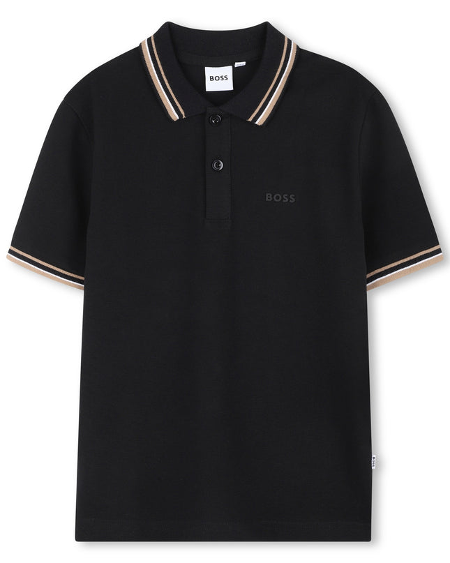 Kids Atelier-Boss-Black Short Sleeve Polo
