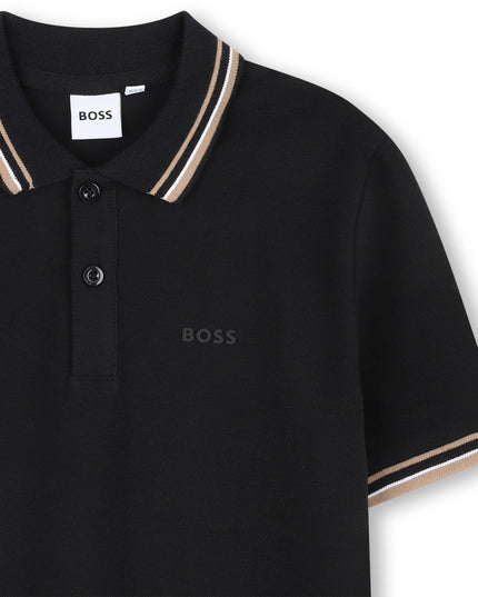 Kids Atelier-Boss-Black Short Sleeve Polo
