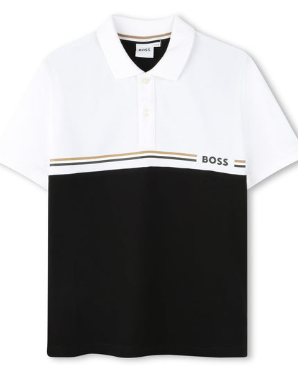 Kids Atelier-Boss-White & Black Logo Polo Shirt