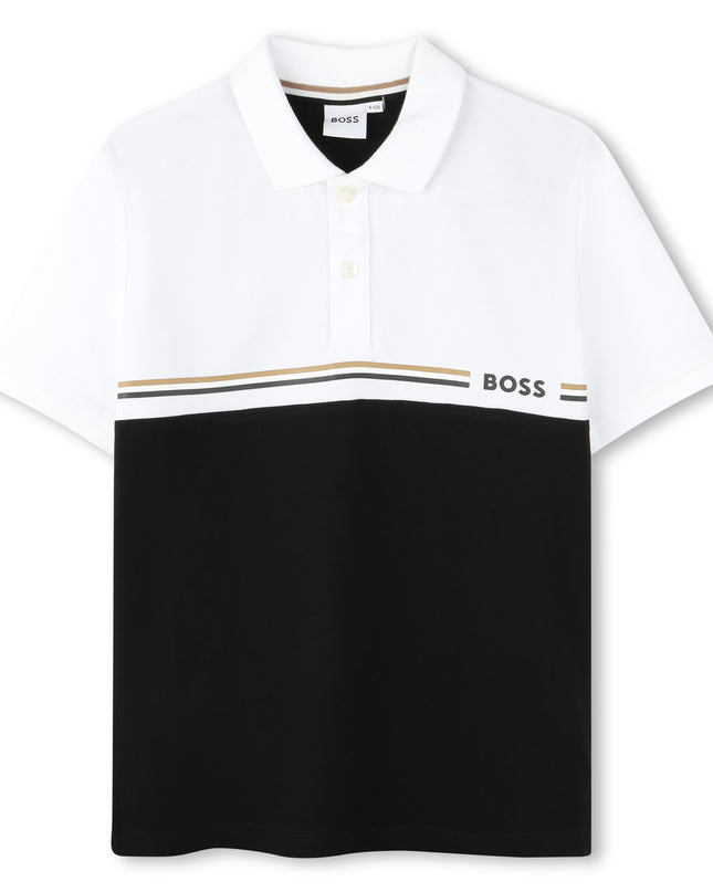 Kids Atelier-Boss-White & Black Logo Polo Shirt