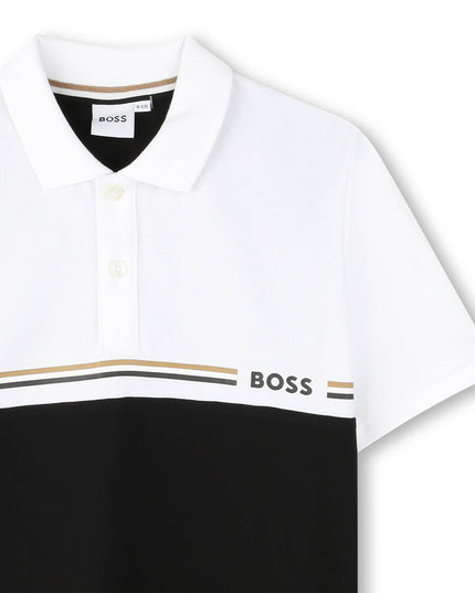 Kids Atelier-Boss-White & Black Logo Polo Shirt