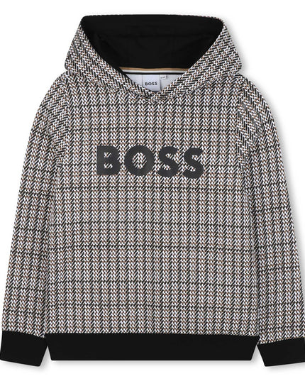 Kids Atelier-Boss-Black Hooded Sweat Top Brown Pattern