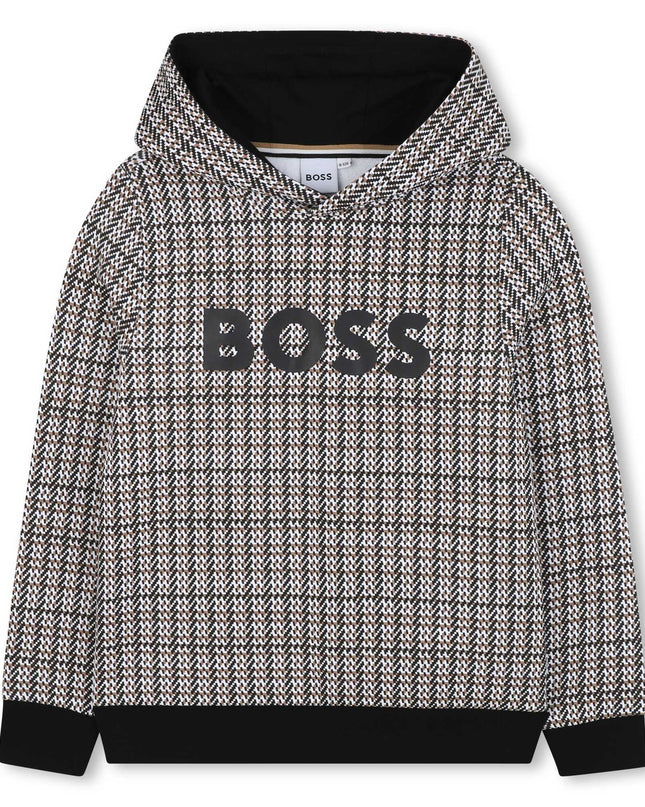 Kids Atelier-Boss-Black Hooded Sweat Top Brown Pattern