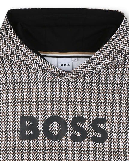 Kids Atelier-Boss-Black Hooded Sweat Top Brown Pattern