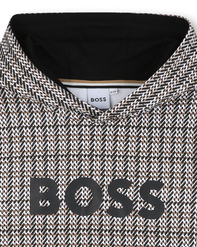 Kids Atelier-Boss-Black Hooded Sweat Top Brown Pattern