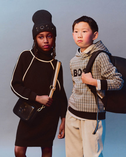 Kids Atelier-Boss-Black Hooded Sweat Top Brown Pattern