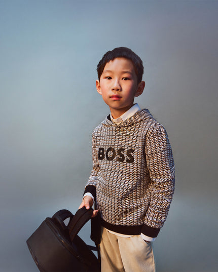 Kids Atelier-Boss-Black Hooded Sweat Top Brown Pattern