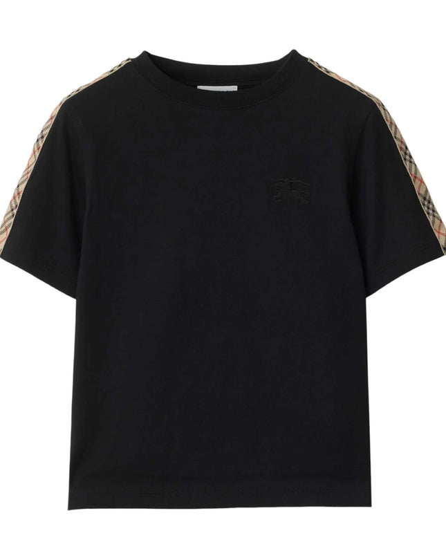 kidsatelier-burberry-Black-Check-Trim-Cotton-T-shirt